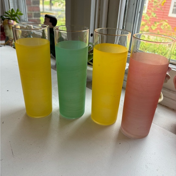 Vintage Fire King Cocktail/Highball Glasses Green/Yellow/Orange/Red Transferware - Picture 6 of 10